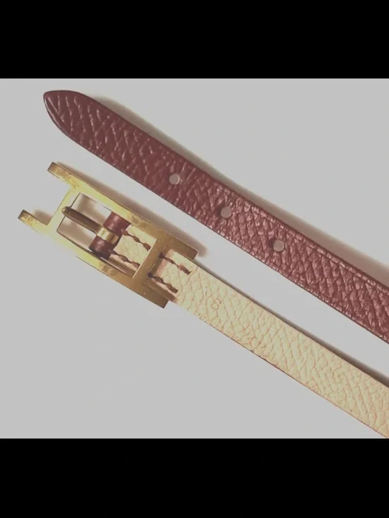 Hermes Pink/Red Double Wrap Bracelet with Gold H Buckle - Picture 2 of 4